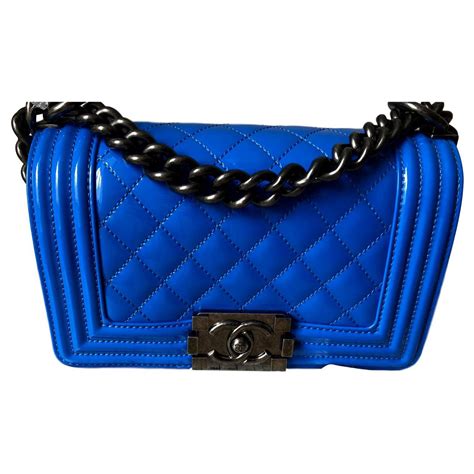 medium patent blue chanel le boy|used Chanel bags for boys.